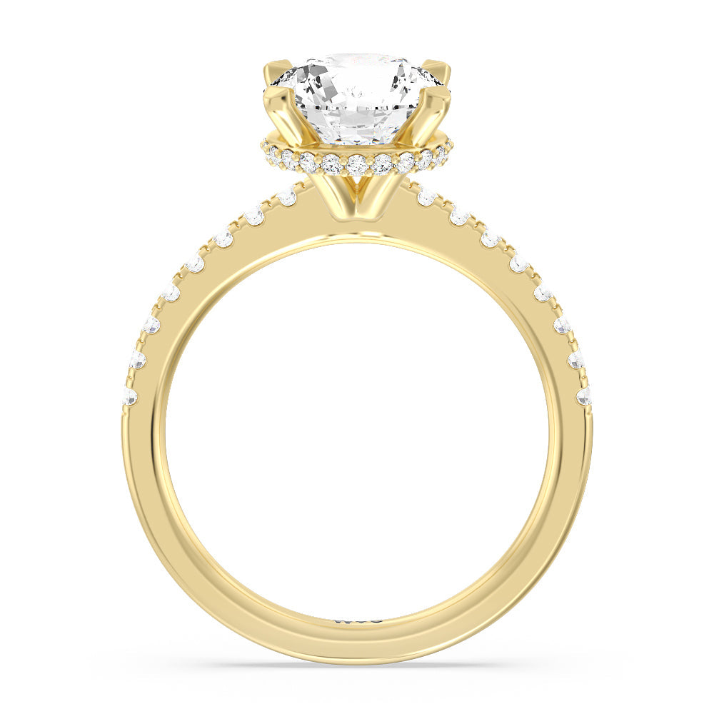 Round Cut Petite Pave Hidden Halo Engagement Ring with Lab Grown Diamond in 14KT Yellow Gold view 3
