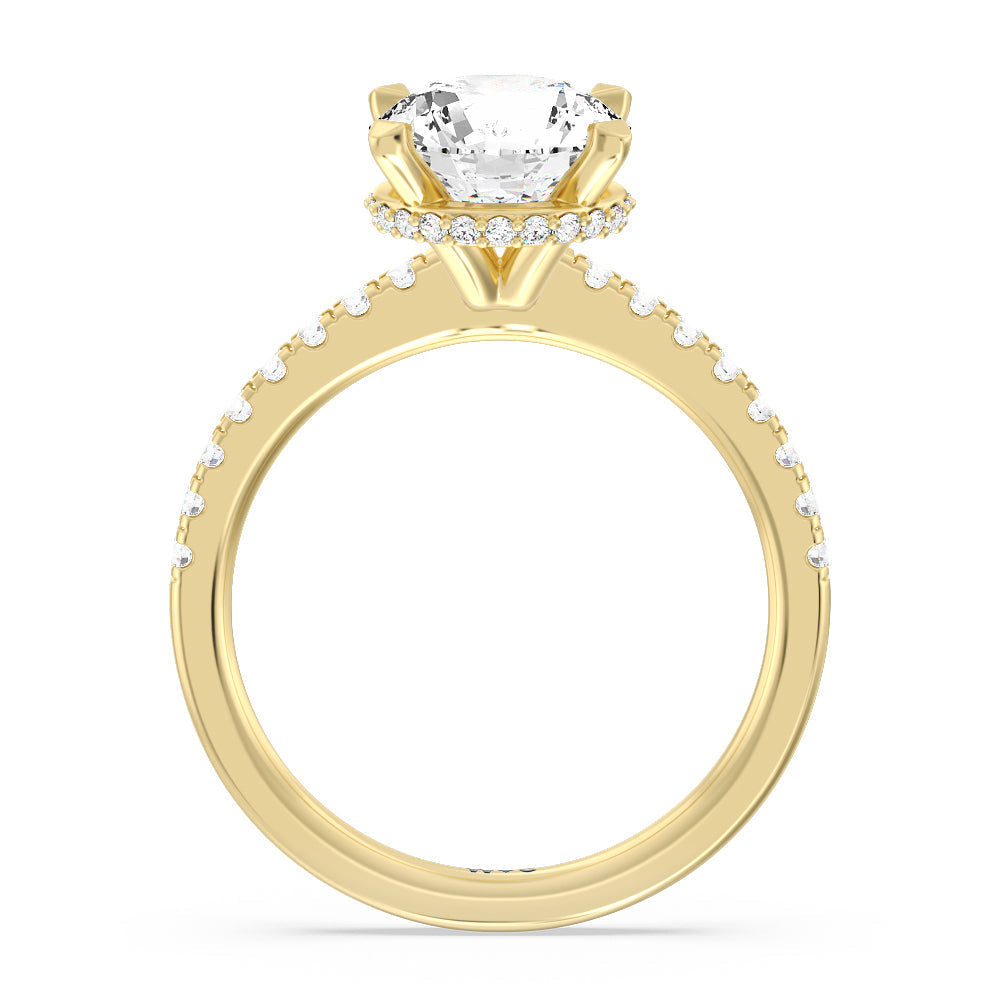 Fine Petite Pave Hidden Halo Engagement Ring with Round Cut Diamond in 14KT Yellow Gold view 2
