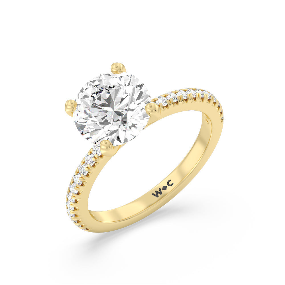 Round Cut Petite Pave Hidden Halo Engagement Ring with Lab Grown Diamond in 14KT Yellow Gold view 3

