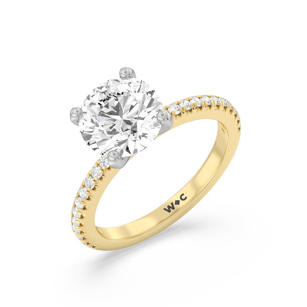 Round Cut Petite Pave Hidden Halo Engagement Ring with Lab Grown Diamond in 14KT White & Yellow Gold view 3

