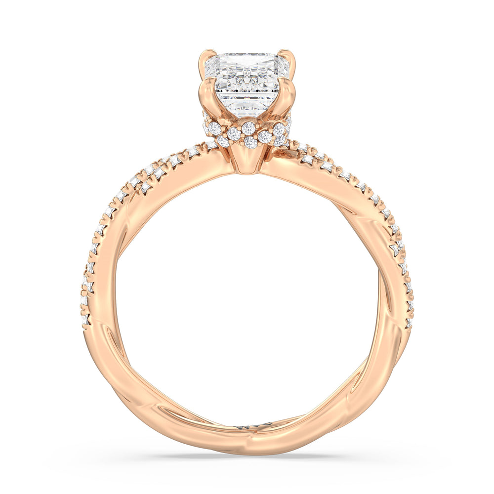 Emerald Cut Twisted Vine Hidden Halo Engagement Ring with Lab Grown Diamond in 14KT Rose Gold view 2
