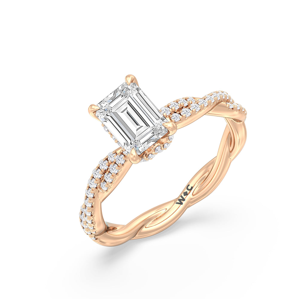 Emerald Cut Twisted Vine Hidden Halo Engagement Ring with Lab Grown Diamond in 14KT Rose Gold view 3
