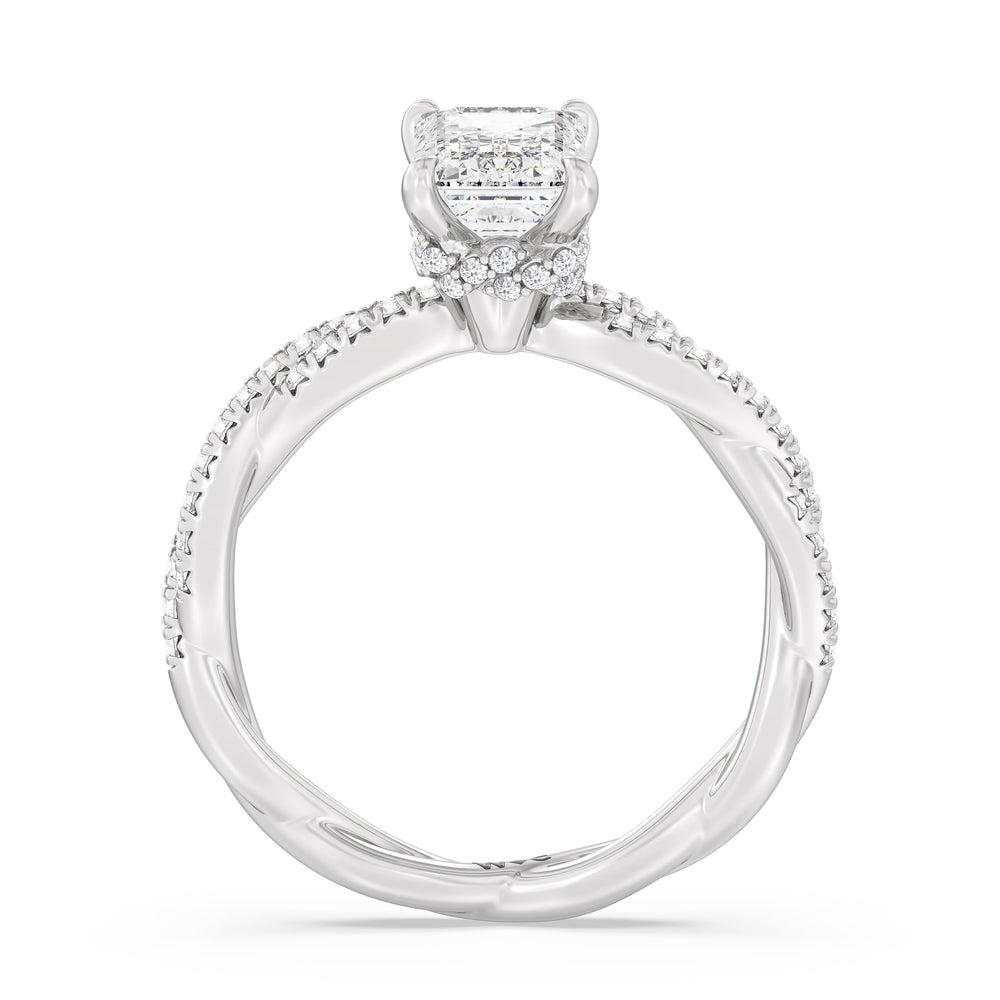 Emerald Cut Twisted Vine Hidden Halo Engagement Ring with Lab Grown Diamond in 14KT Platinum view 2
