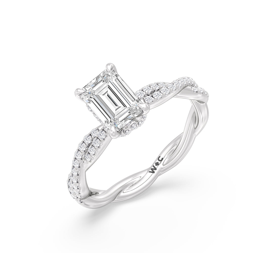 Emerald Cut Twisted Vine Hidden Halo Engagement Ring with Lab Grown Diamond in 14KT Platinum view 3
