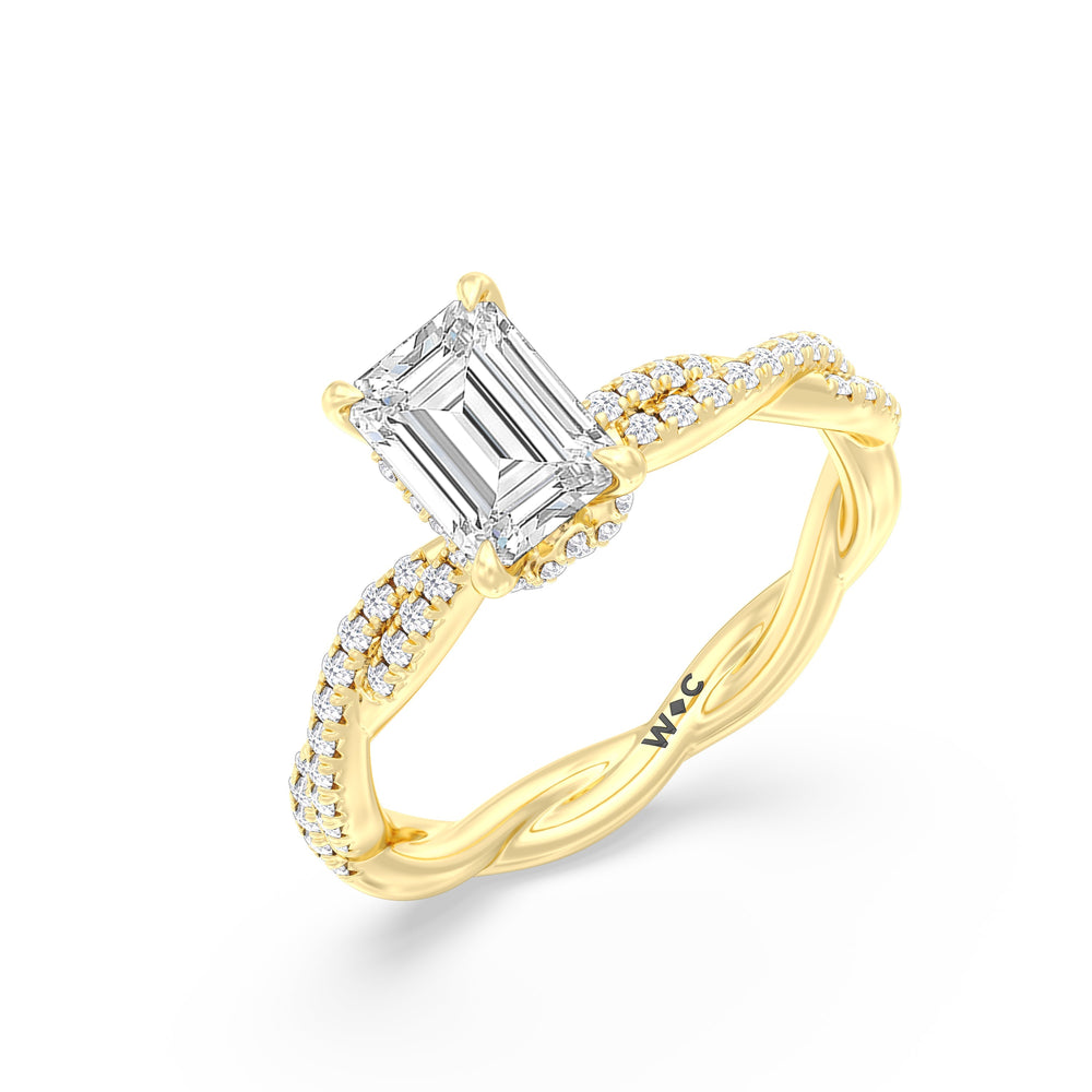 Emerald Cut Twisted Vine Hidden Halo Engagement Ring with Lab Grown Diamond in 14KT Yellow Gold view 3
