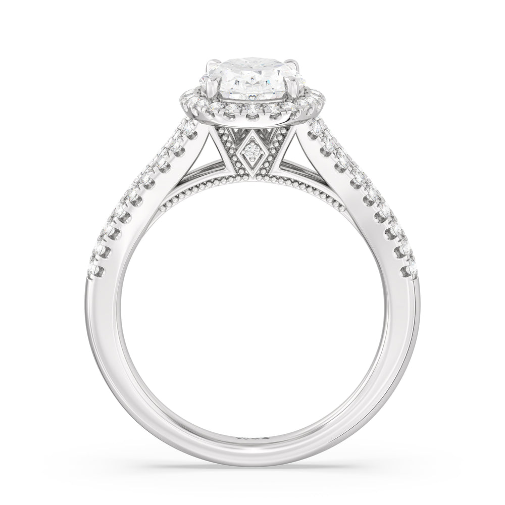 Oval Cut Split Shank Hidden Accent Halo Engagement Ring with Lab Grown Diamond in 14KT Platinum view 2
