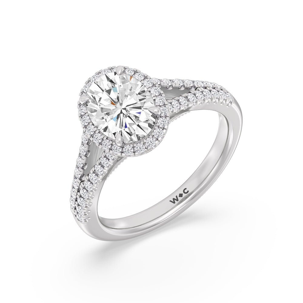Oval Cut Split Shank Hidden Accent Halo Engagement Ring with Lab Grown Diamond in 14KT Platinum view 3
