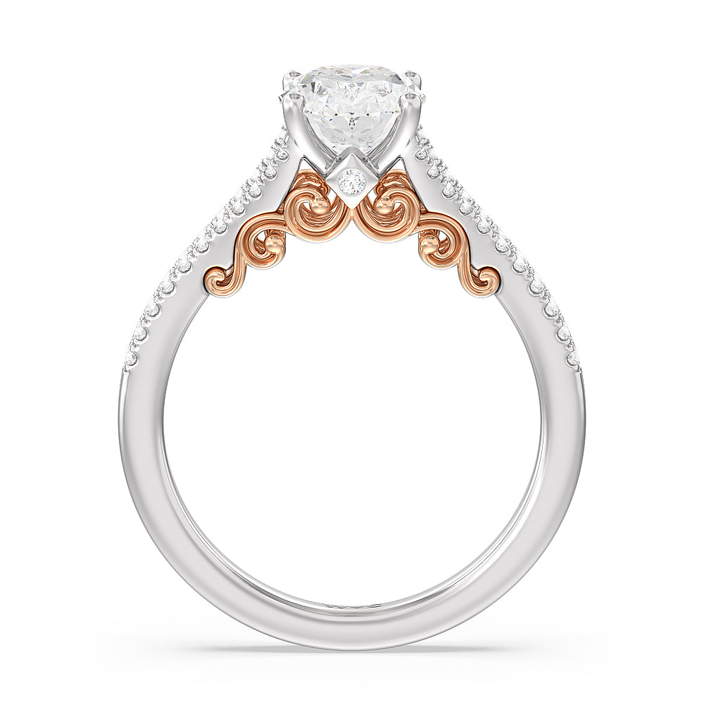 Oval Cut Split Shank Hidden Accent Engagement Ring with Lab Grown Diamond in 14KT White & Rose Gold view 2
