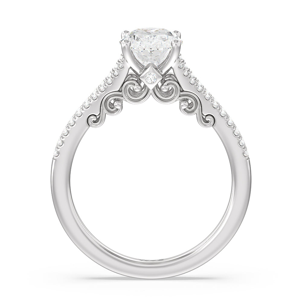 Oval Cut Split Shank Hidden Accent Engagement Ring with Lab Grown Diamond in 14KT Platinum view 2
