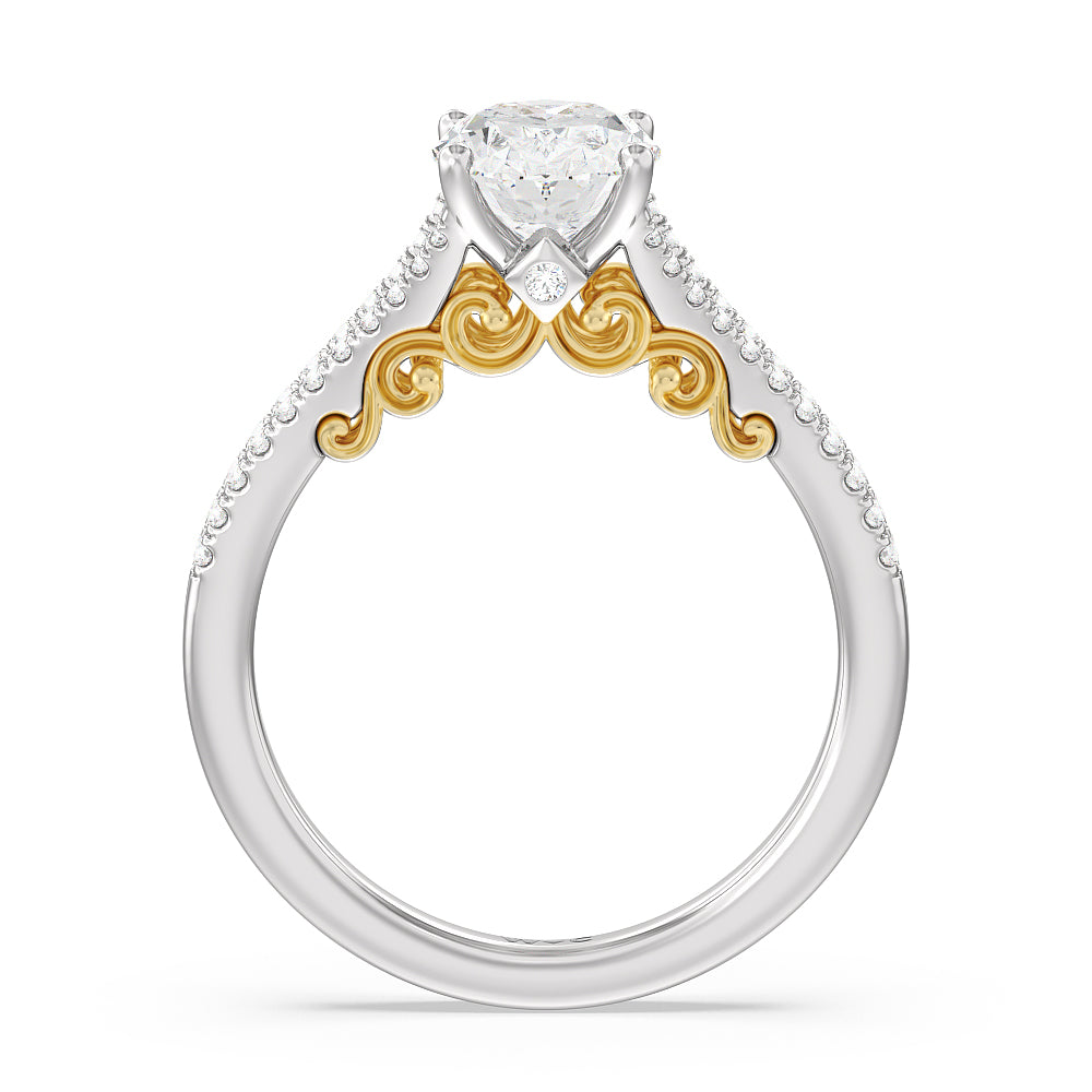 Oval Cut Split Shank Hidden Accent Engagement Ring with Lab Grown Diamond in 14KT White & Yellow Gold view 2
