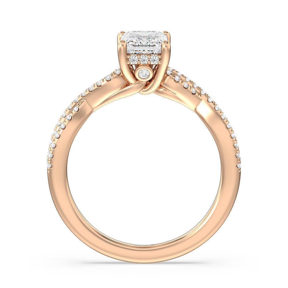 Emerald Cut Twist Hidden Accent Engagement Ring with Lab Grown Diamond in 14KT Rose Gold view 2
