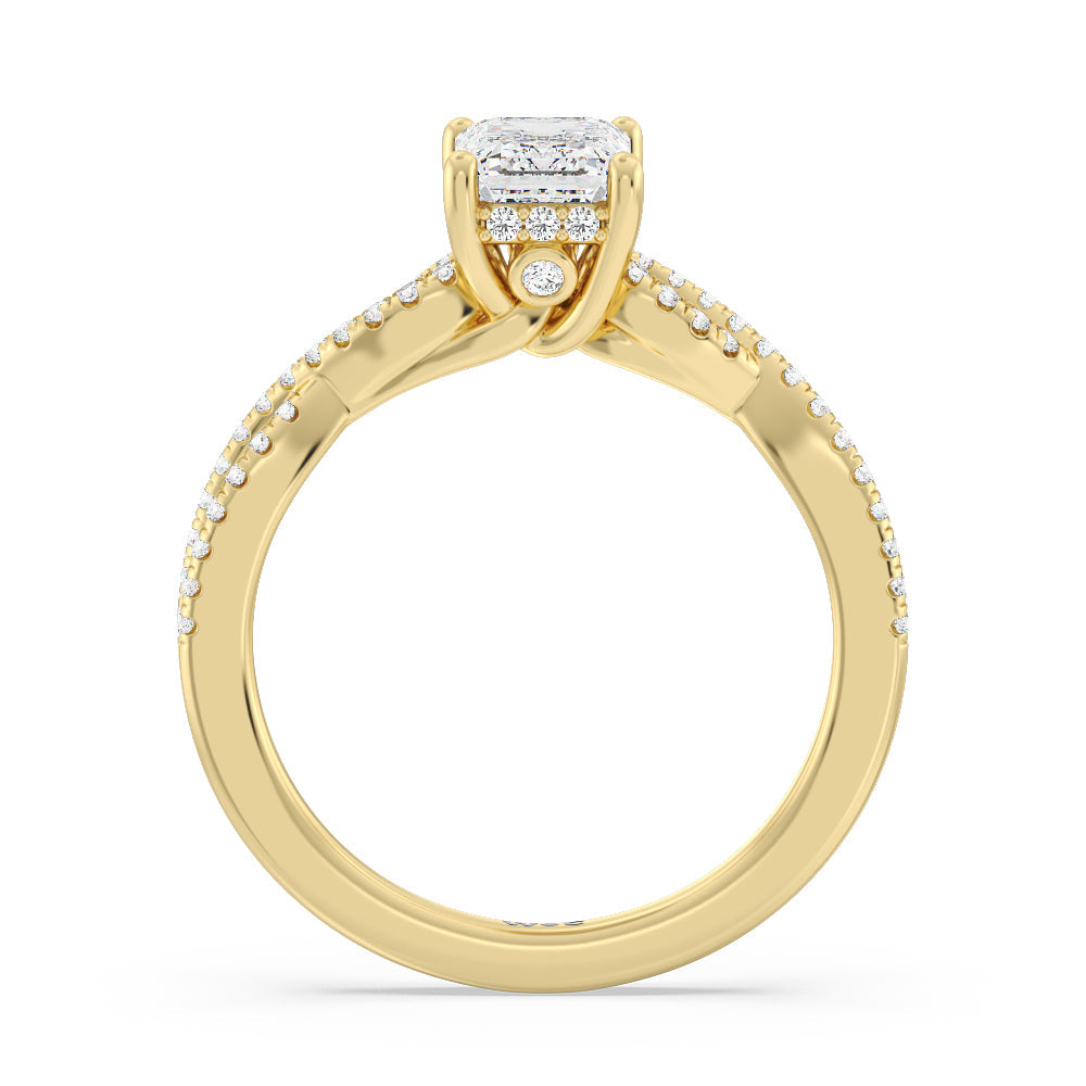 Emerald Cut Twist Hidden Accent Engagement Ring with Lab Grown Diamond in 14KT Yellow Gold view 2
