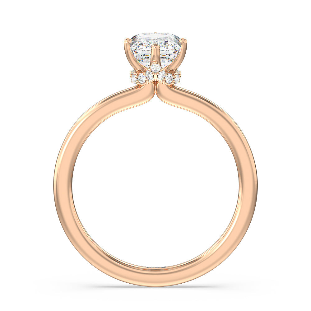 Fine Line Kite Set Engagement Ring with Emerald Cut Diamond in 14KT Rose Gold view 2
