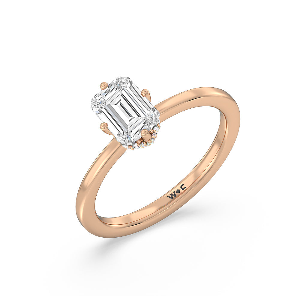 Fine Line Kite Set Engagement Ring with Emerald Cut Diamond in 14KT Rose Gold view 3
