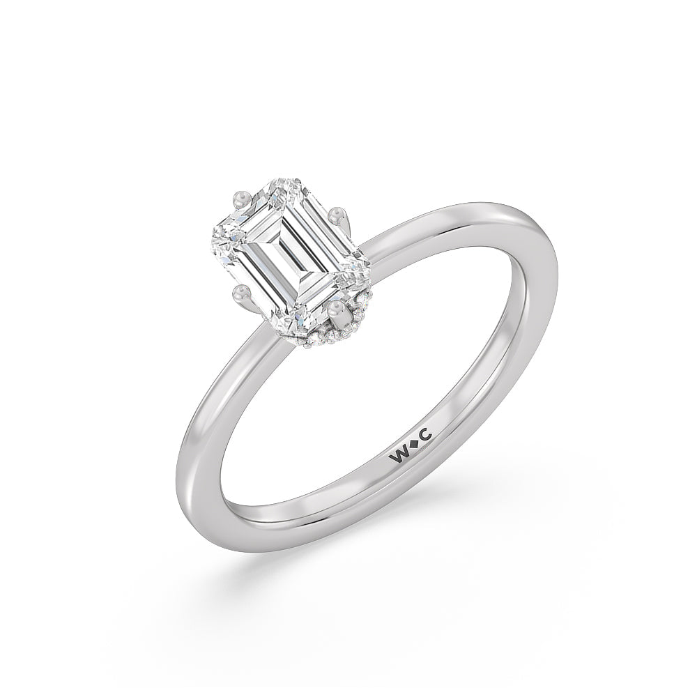 Fine Line Kite Set Engagement Ring with Emerald Cut Diamond in 14KT Platinum view 3
