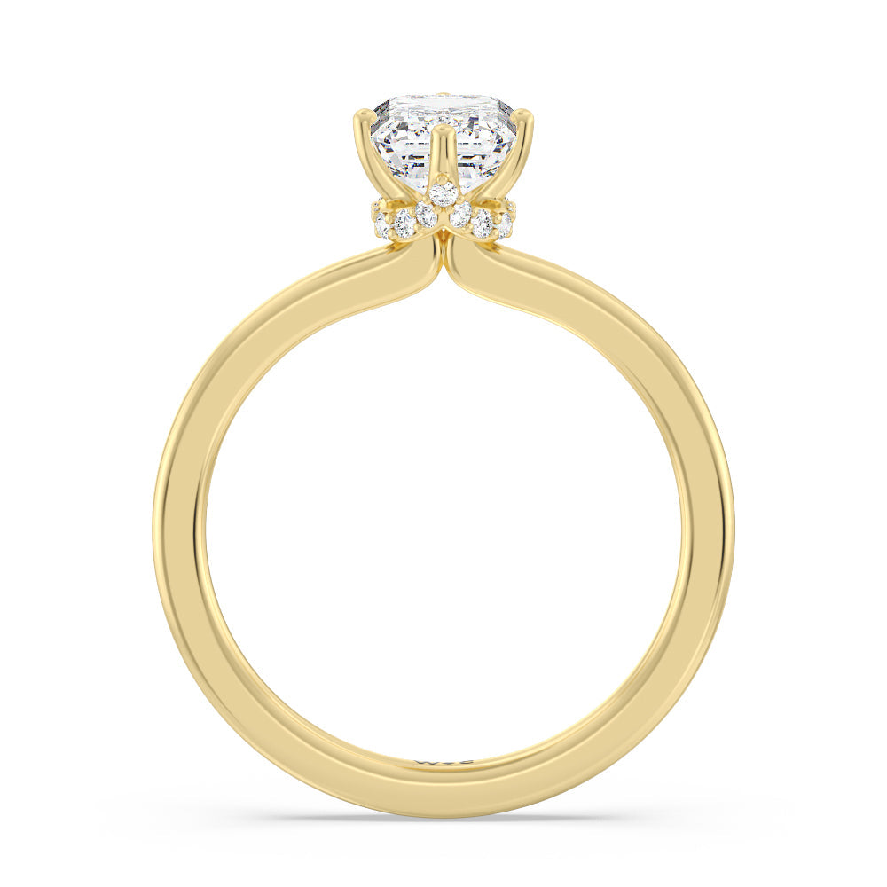 Fine Line Kite Set Engagement Ring with Emerald Cut Diamond in 14KT Yellow Gold view 2
