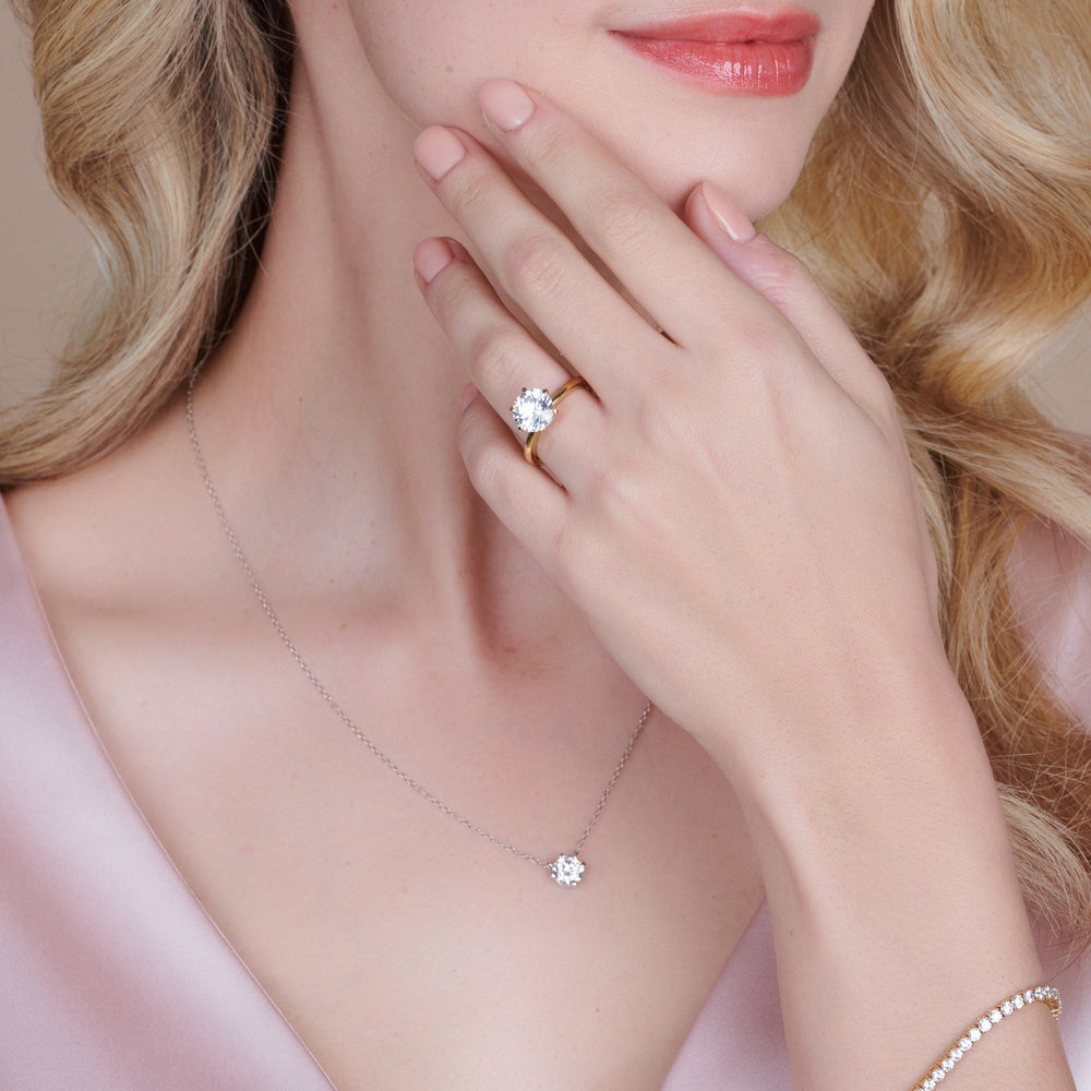 Model Wearing Fine Line Kite Set Engagement Ring view