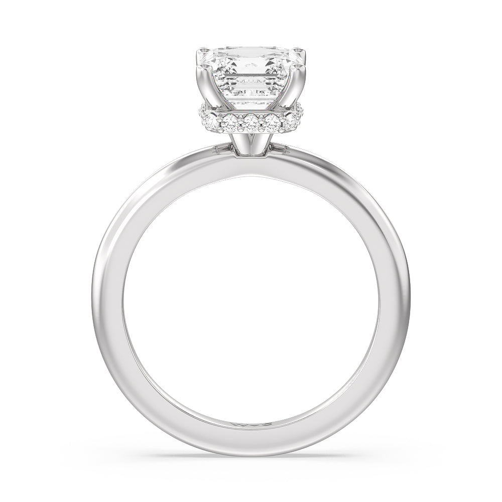 Modern Fine Line Hidden Halo Engagement Ring with Asscher Cut Diamond in 14KT Platinum view 2
