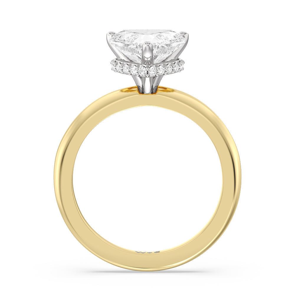 Modern Fine Line Hidden Halo Engagement Ring with Heart Cut Diamond in 14KT White & Yellow Gold view 2
