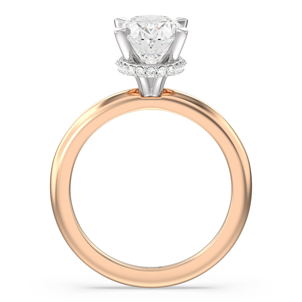 Modern Fine Line Hidden Halo Engagement Ring with Oval Cut Diamond in 14KT White & Rose Gold view 2
