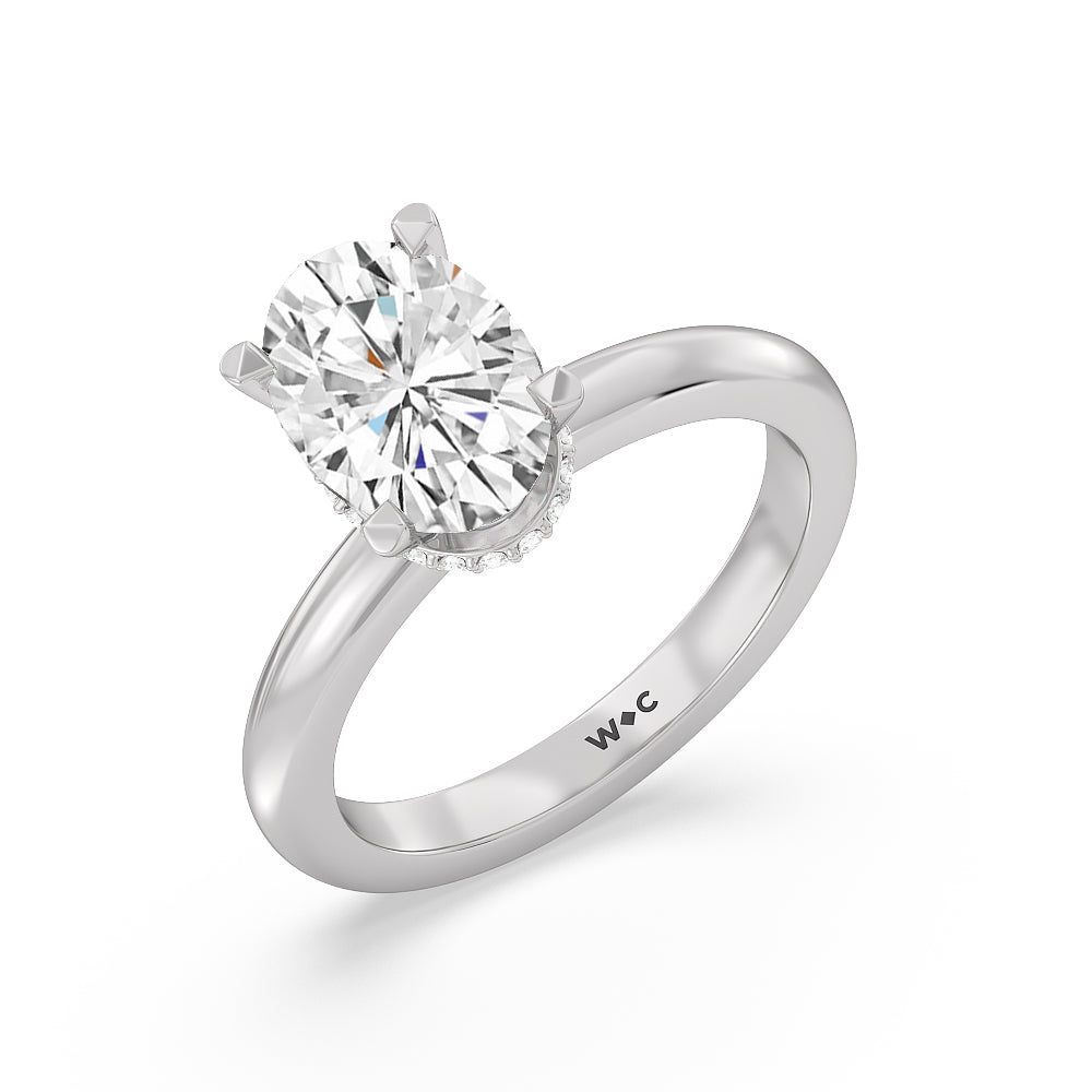 Oval Cut Modern Fine Line Hidden Halo Engagement Ring (E+ VVS+) with Lab Grown Diamond in 14KT Platinum view 3
