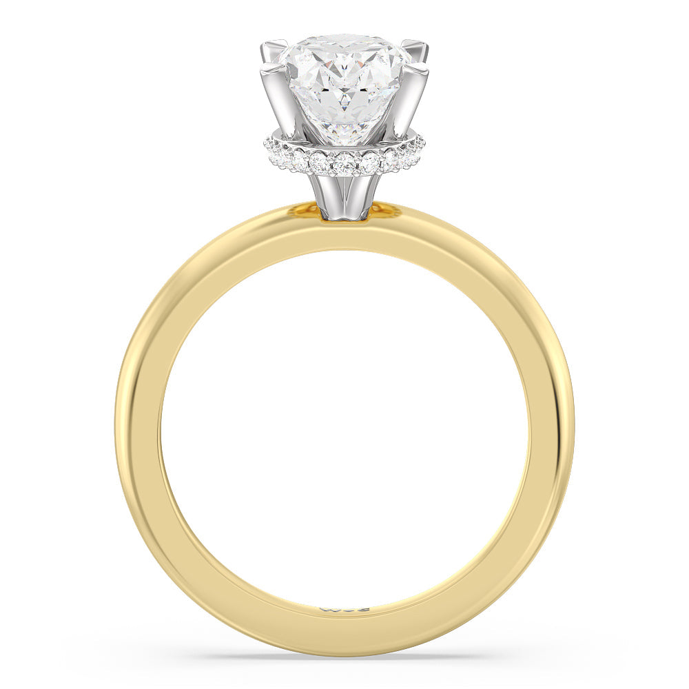 Modern Fine Line Hidden Halo Engagement Ring with Oval Cut Diamond in 14KT White & Yellow Gold view 2
