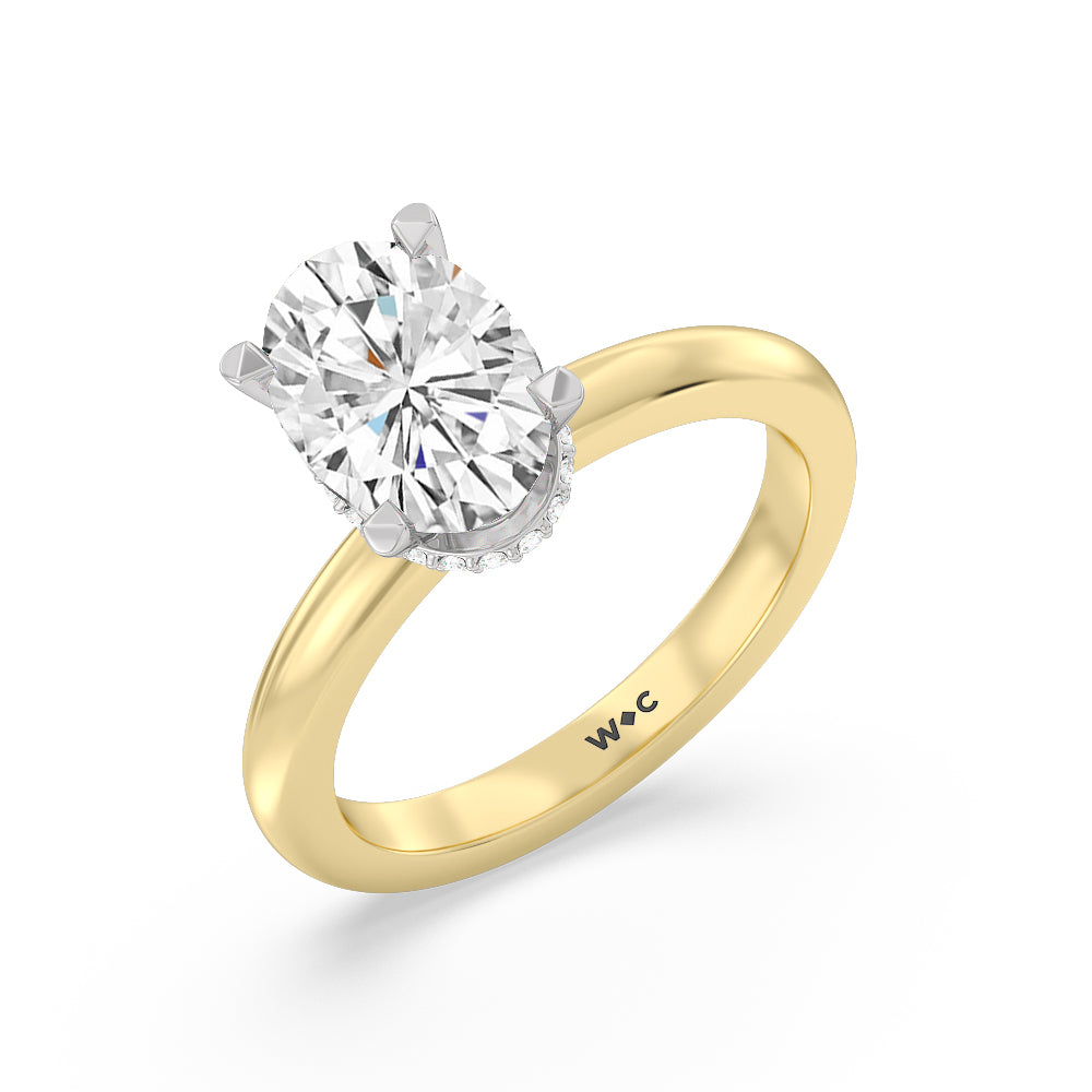 2 1/2 cttw Oval Cut Modern Fine Line Hidden Halo Engagement Ring with 2 1/2 Cut Diamond in 14KT Oval view 3
