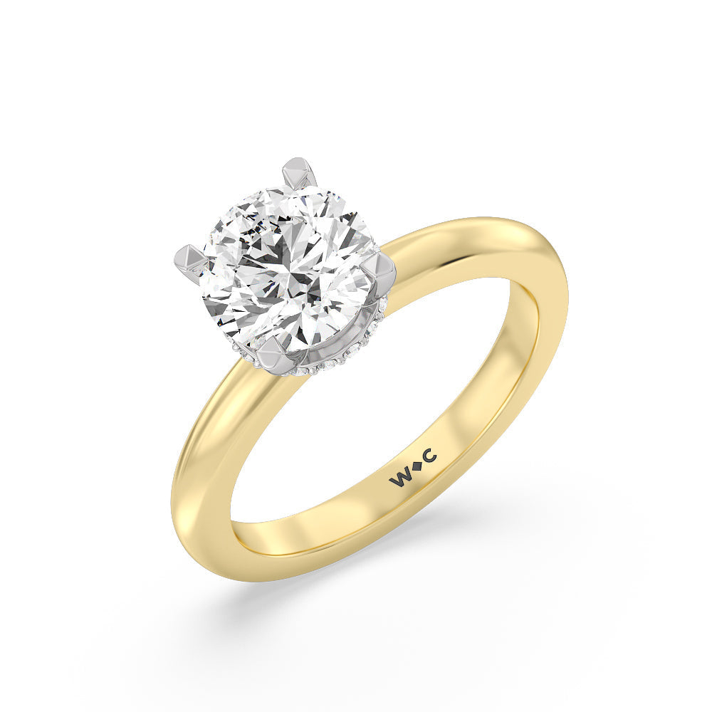 2 cttw Round Cut Modern Fine Line Hidden Halo Engagement Ring with 2 Cut Diamond in 14KT Round view 3
