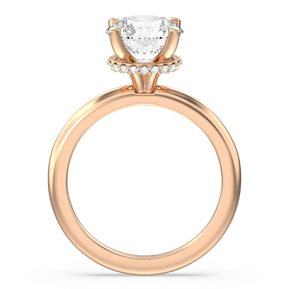 Round Cut Modern Fine Line Hidden Halo Engagement Ring with Lab Grown Diamond in 14KT White & Rose Gold view 2
