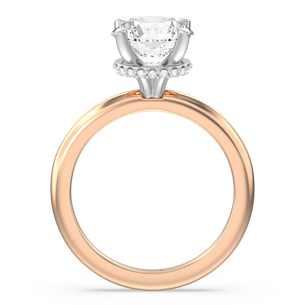 Modern Fine Line Hidden Halo Engagement Ring with Round Cut Diamond in 14KT White & Rose Gold view 2

