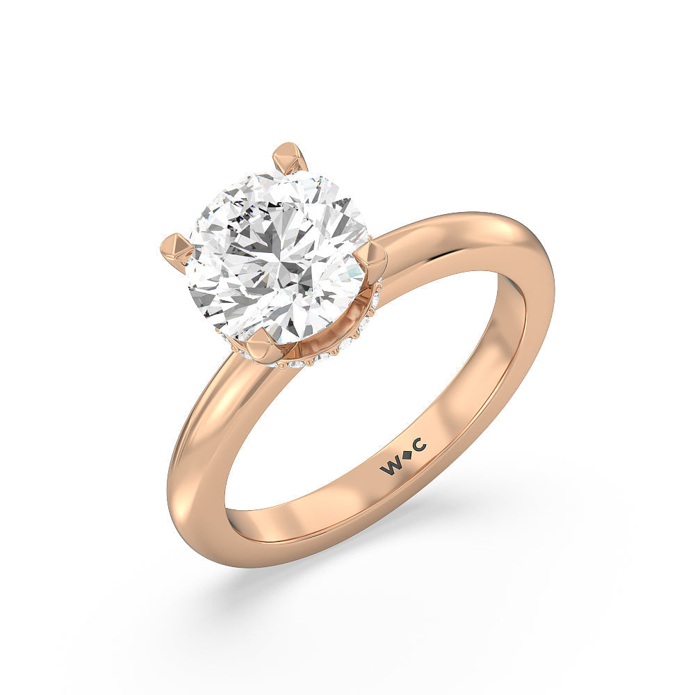 Round Cut Modern Fine Line Hidden Halo Engagement Ring with Lab Grown Diamond in 14KT White & Rose Gold view 3
