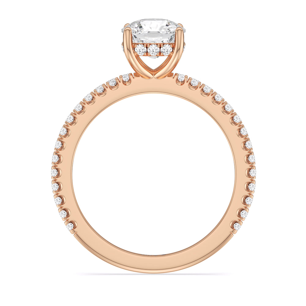 Classic Hidden Halo Engagement Ring with Cushion Cut Diamond in 14KT Rose Gold view 2
