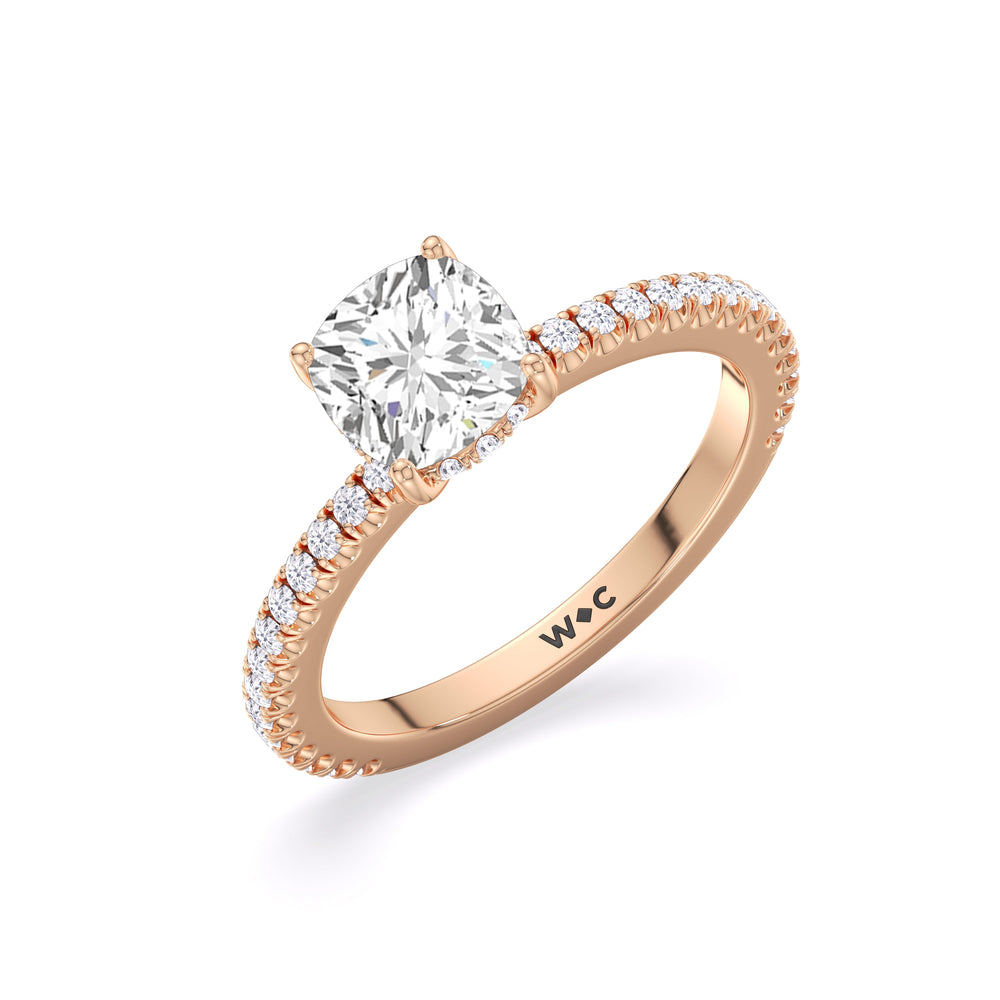 Classic Hidden Halo Engagement Ring with Cushion Cut Diamond in 14KT Rose Gold view 3

