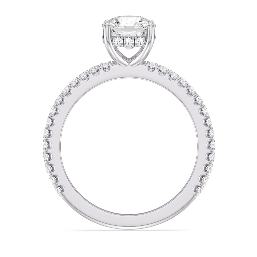 Classic Hidden Halo Engagement Ring with Cushion Cut Diamond in 14KT Platinum view 2
