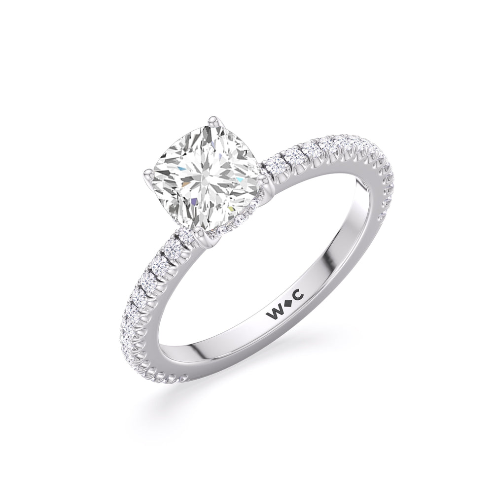 Classic Hidden Halo Engagement Ring with Cushion Cut Diamond in 14KT Platinum view 3
