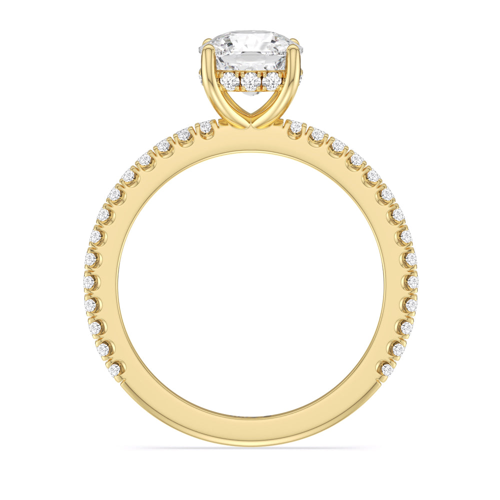 Classic Hidden Halo Engagement Ring with Cushion Cut Diamond in 14KT Yellow Gold view 2
