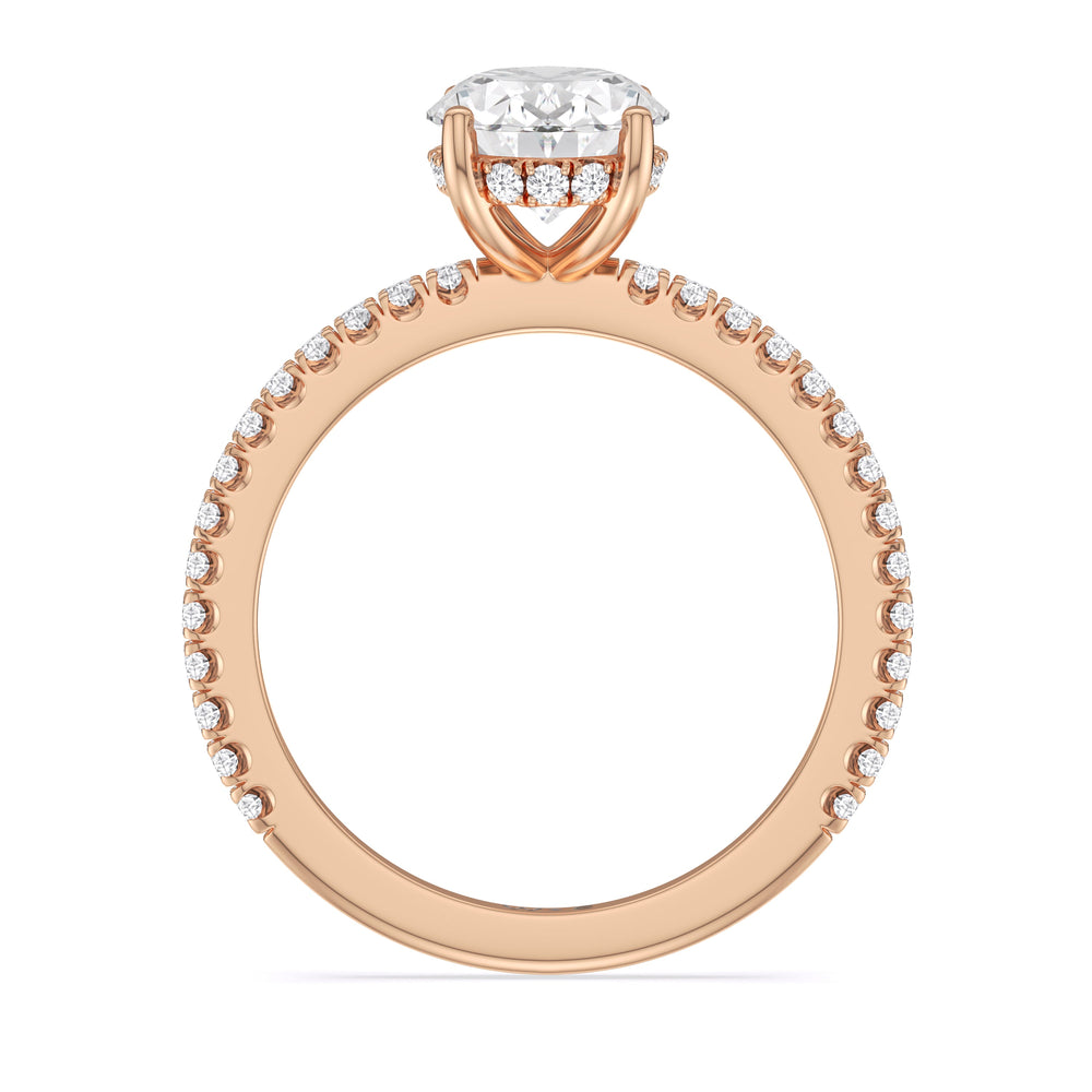 Classic Hidden Halo Engagement Ring with Oval Cut Diamond in 14KT Rose Gold view 3
