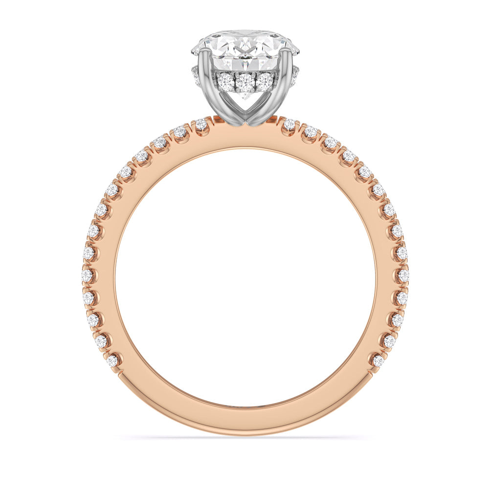 Classic Hidden Halo Engagement Ring with Oval Cut Diamond in 14KT White & Rose Gold view 2
