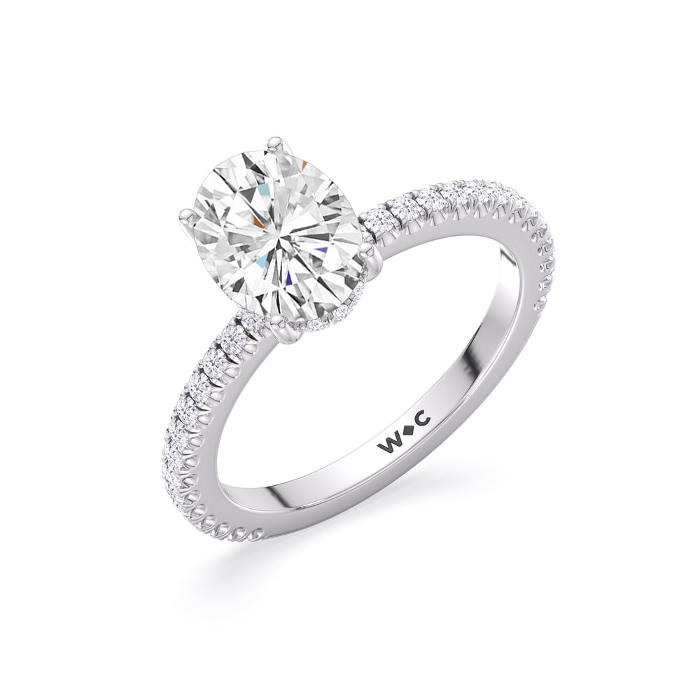 Classic Hidden Halo Engagement Ring with Oval Cut Diamond in 14KT Platinum view 4
