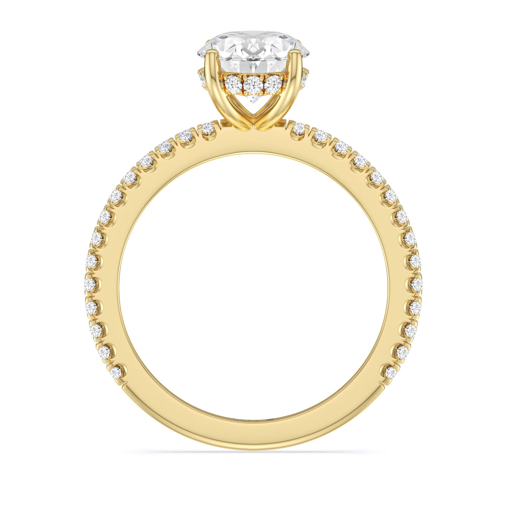 Classic Hidden Halo Engagement Ring with Oval Cut Diamond in 14KT Yellow Gold view 3
