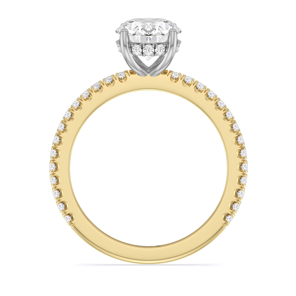 Classic Hidden Halo Engagement Ring with Oval Cut Diamond in 14KT White & Yellow Gold view 2
