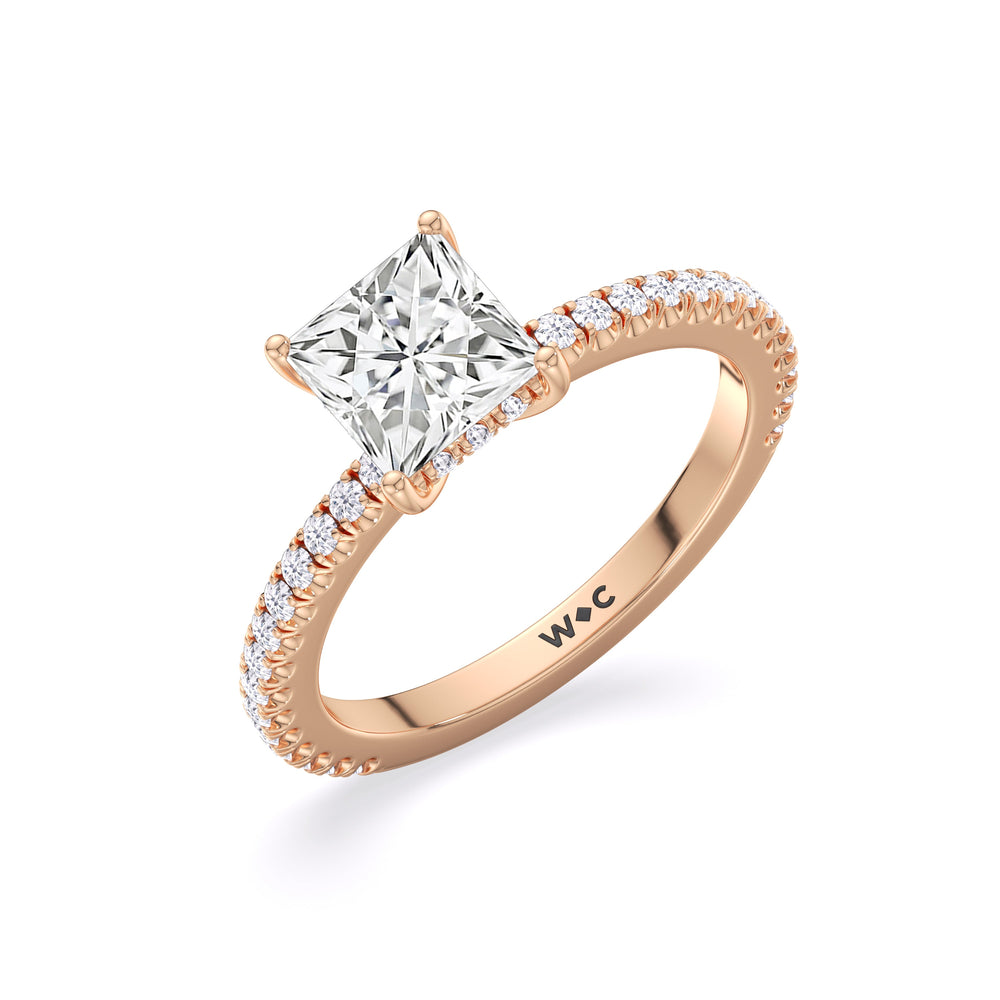 Classic Hidden Halo Engagement Ring with Princess Cut Diamond in 14KT Rose Gold view 3
