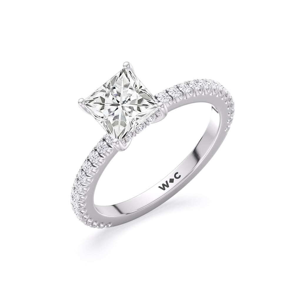 Classic Hidden Halo Engagement Ring with Princess Cut Diamond in 14KT Platinum view 3
