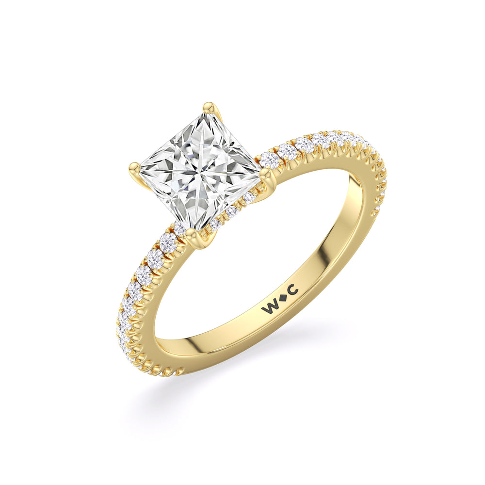Princess Cut Classic Hidden Halo Engagement Ring with Lab Grown Diamond in 14KT Yellow Gold view 3
