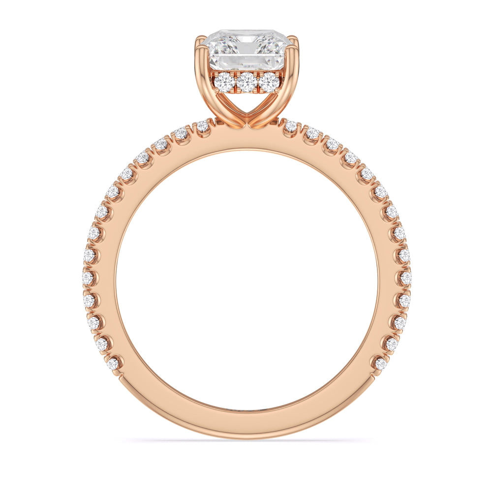 Classic Hidden Halo Engagement Ring with Radiant Cut Diamond in 14KT Rose Gold view 3
