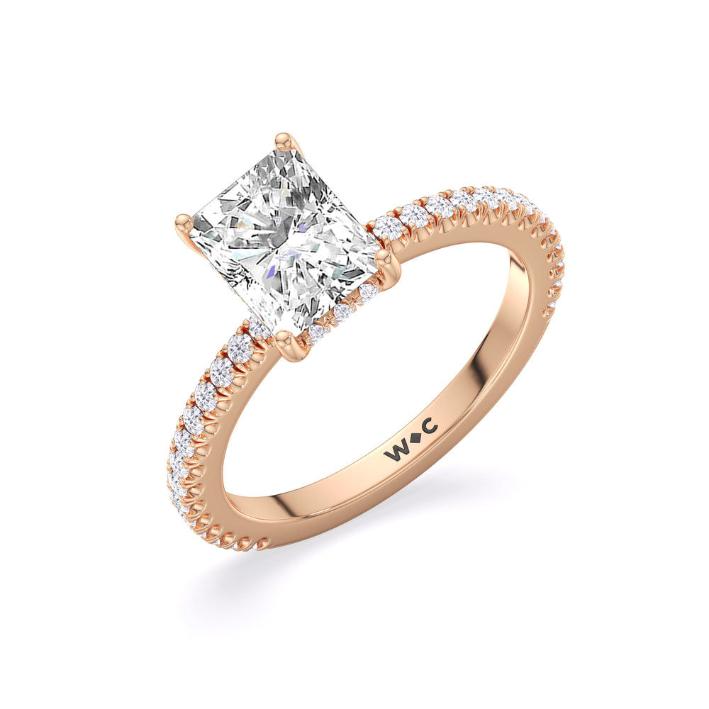 Classic Hidden Halo Engagement Ring with Radiant Cut Diamond in 14KT Rose Gold view 4
