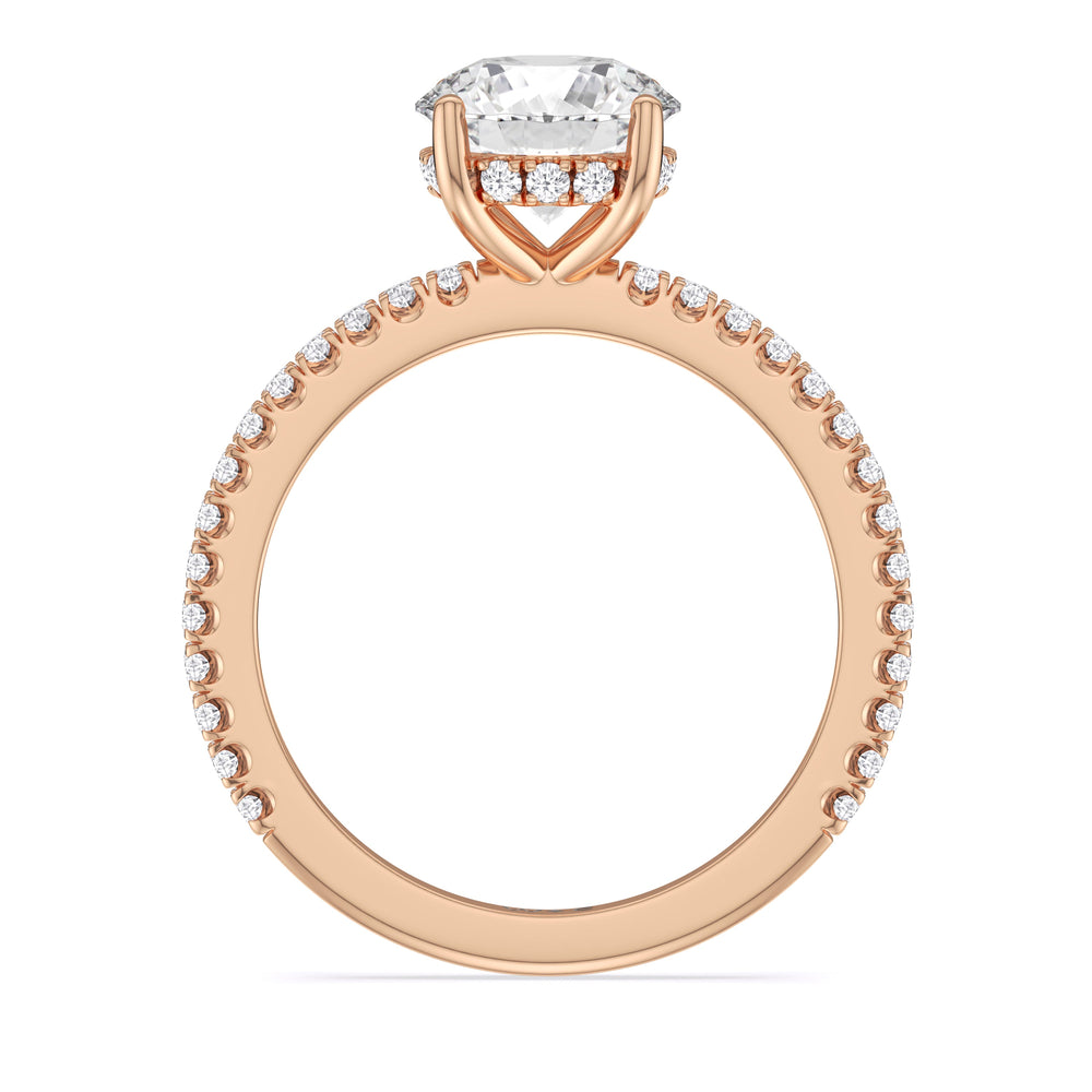 Round Cut Classic Hidden Halo Engagement Ring with Lab Grown Diamond in 14KT Rose Gold view 3
