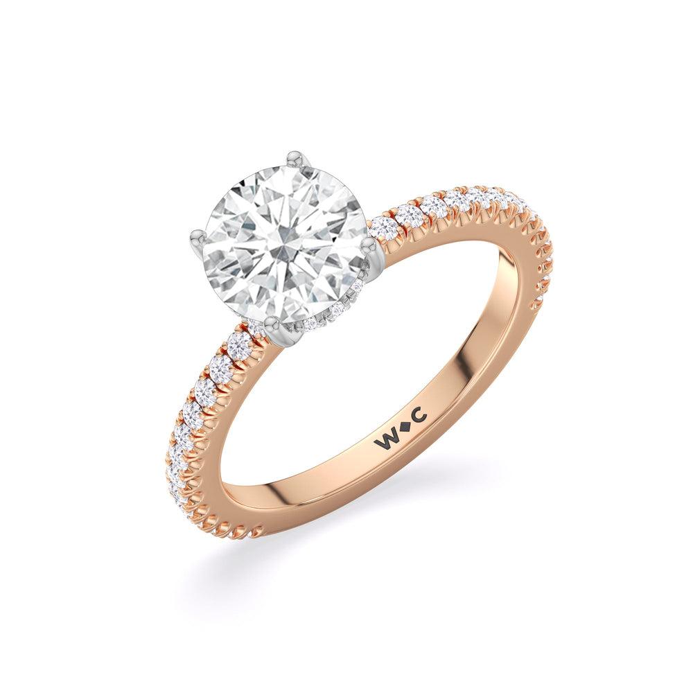 Classic Hidden Halo Engagement Ring with Round Cut Diamond in 14KT White & Rose Gold view 3
