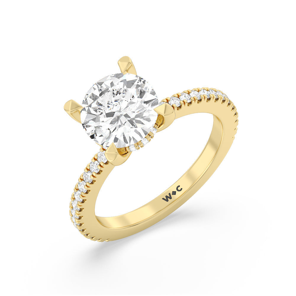 Round Cut Classic Hidden Halo Engagement Ring with Lab Grown Diamond in 14KT Yellow Gold view 3
