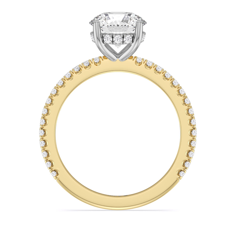 Classic Hidden Halo Engagement Ring with Round Cut Diamond in 14KT White & Yellow Gold view 2
